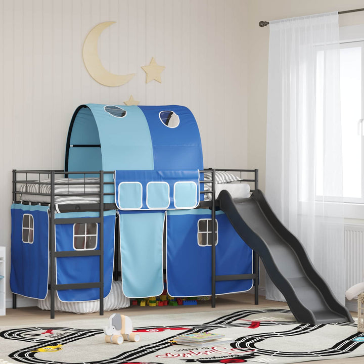 Børns Loft Seng Ramme Sort og Blå 75 x 190 cm Metal