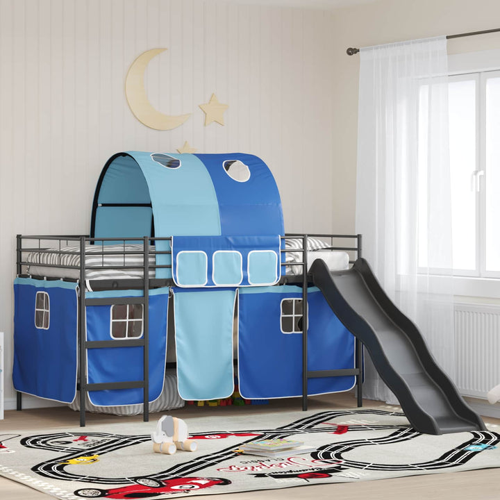 Børns Loft Seng Ramme Sort og Blå 80 x 200 cm Metal