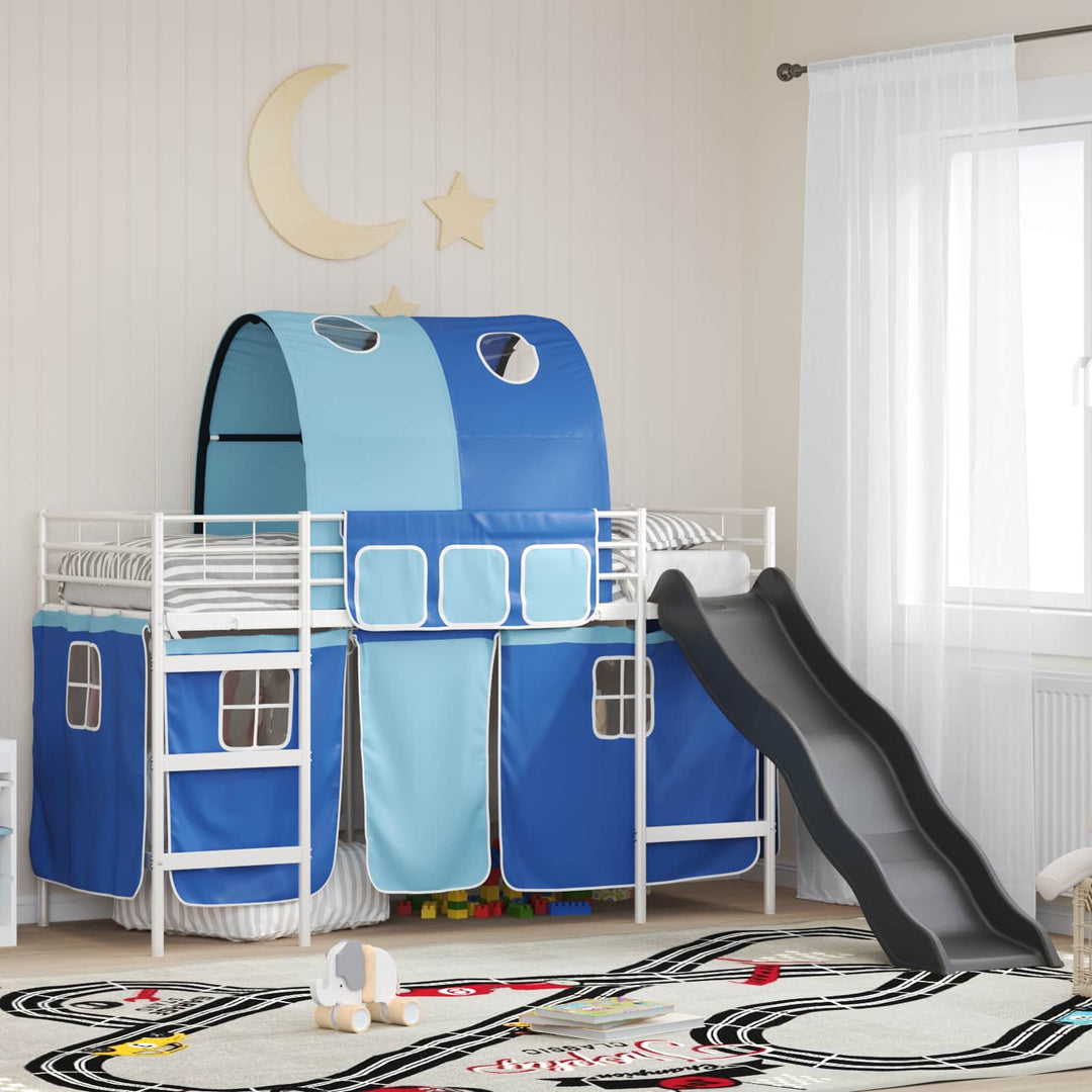 Børns Loft Seng Ramme Hvid og Blå 75 x 190 cm Metal