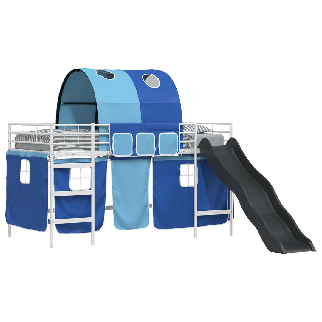 Børns Loft Seng Ramme Hvid og Blå 90 x 200 cm Metal