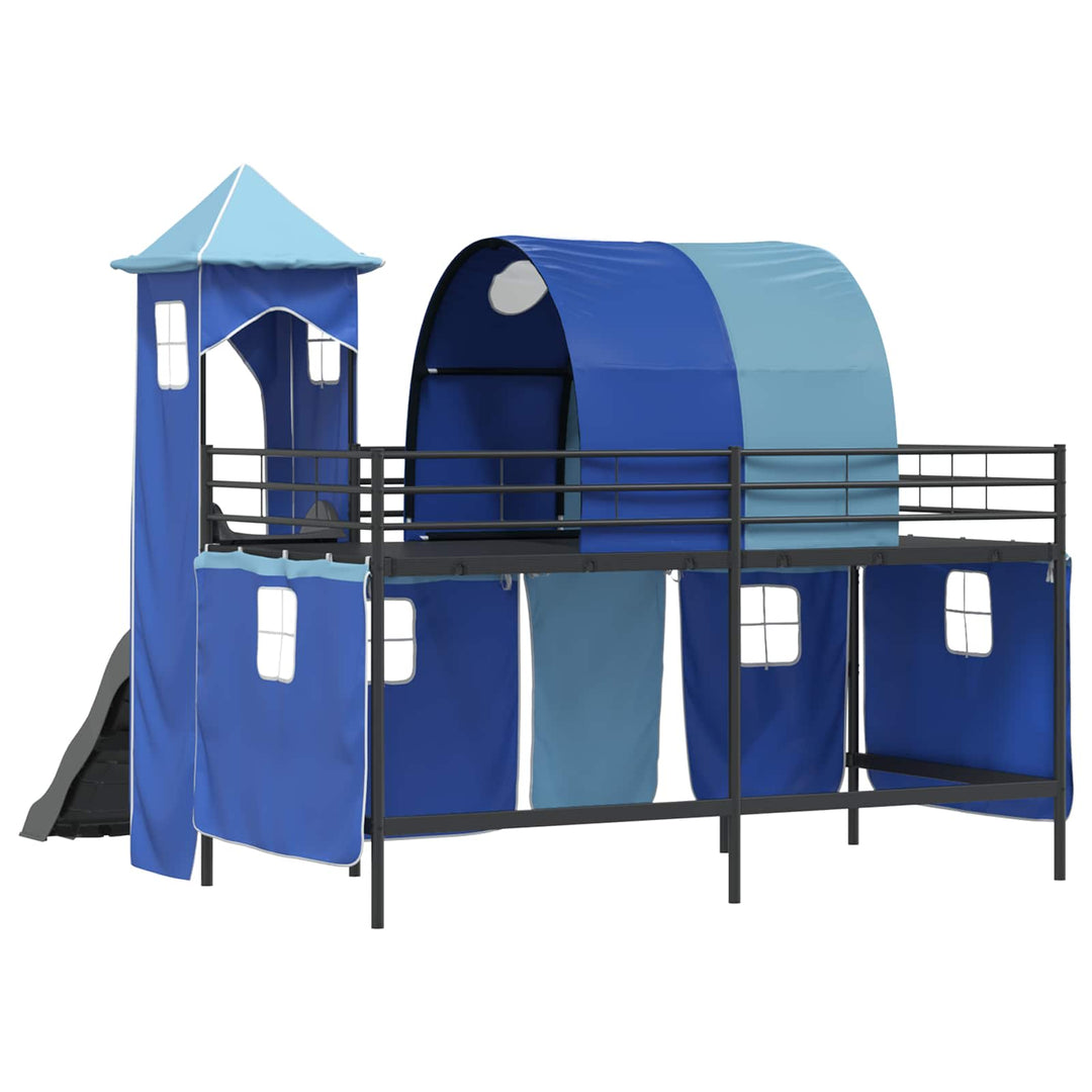 Børns Loft Seng Ramme Sort og Blå 107 x 200 cm Metal