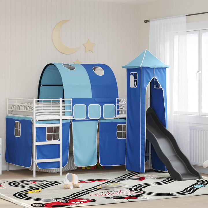 Børns Loft Seng Ramme Hvid og Blå 80 x 200 cm Metal