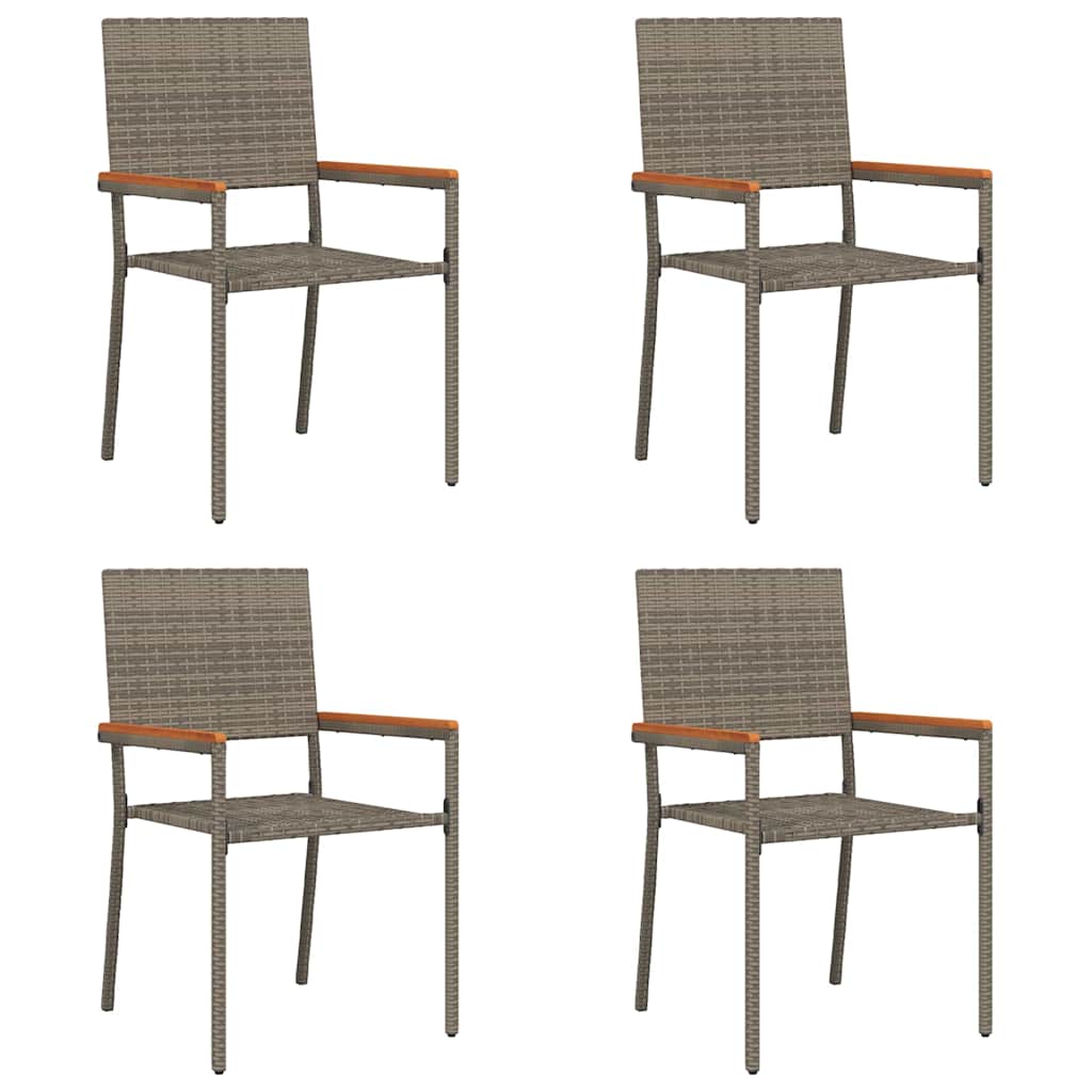 Have stapelstole 4 stk. Grå og Brun PE rattan, Solid akacietræ