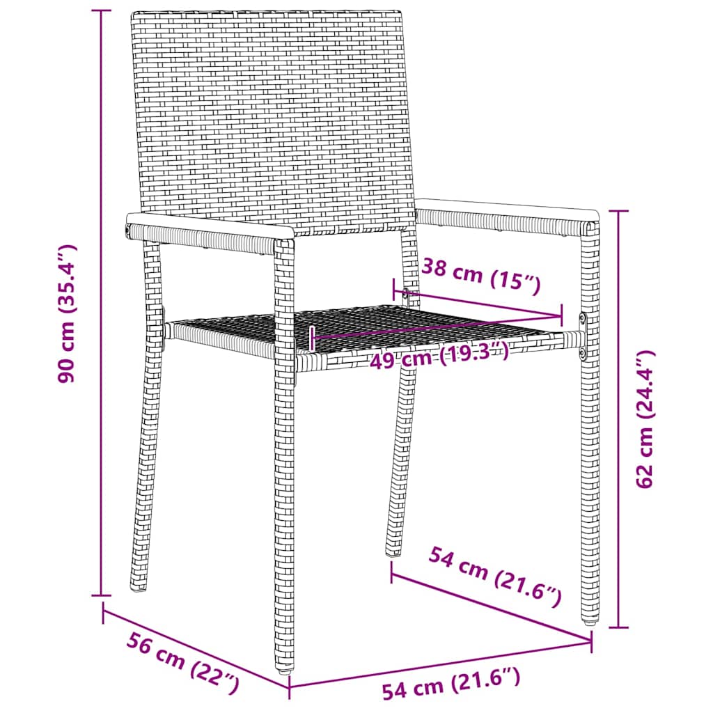 Have stapelstole 4 stk. Grå og Brun PE rattan, Solid akacietræ