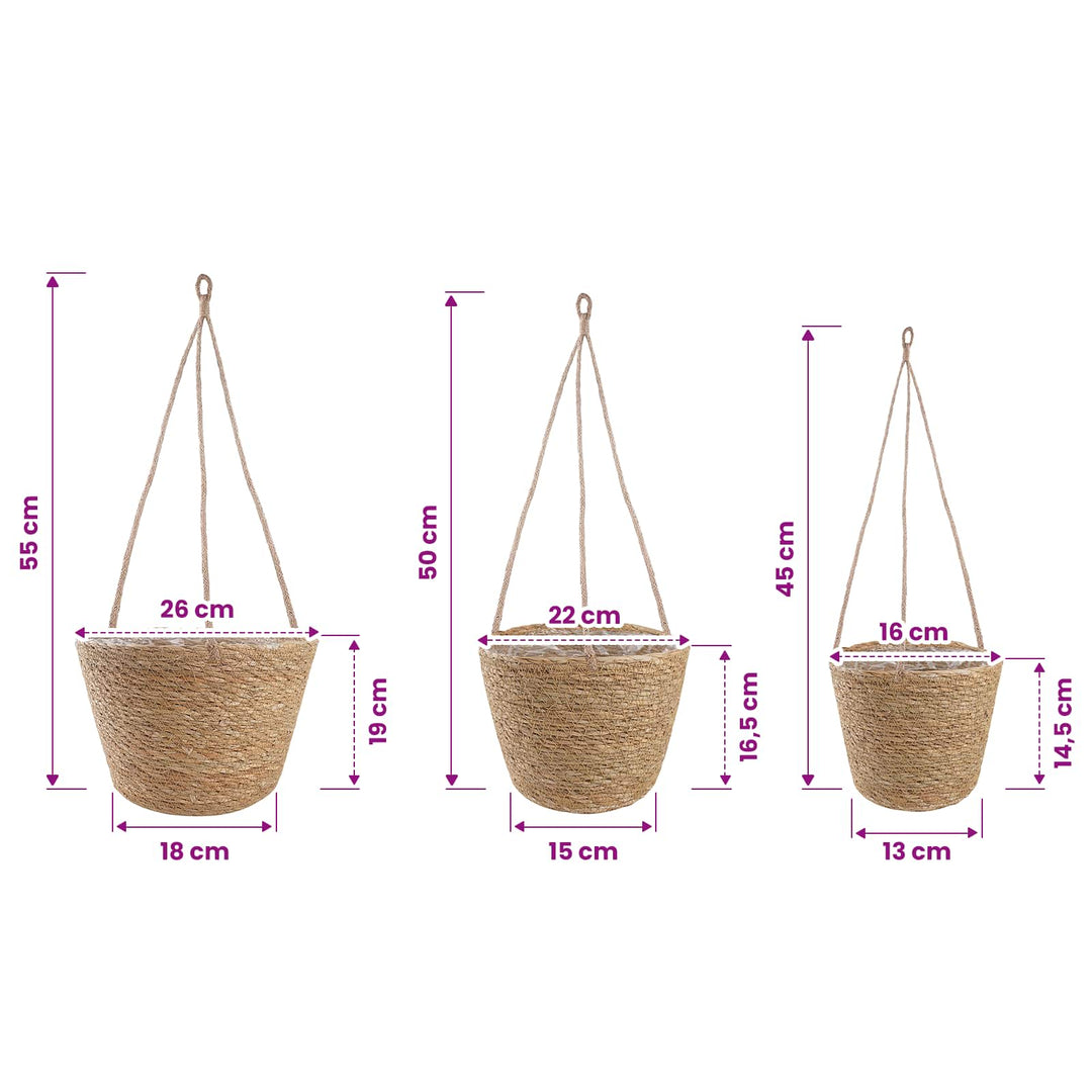 Søgræs Planterkurve 3 pcs Naturfarvet Ø26 x 19 cm 100% Søgræs