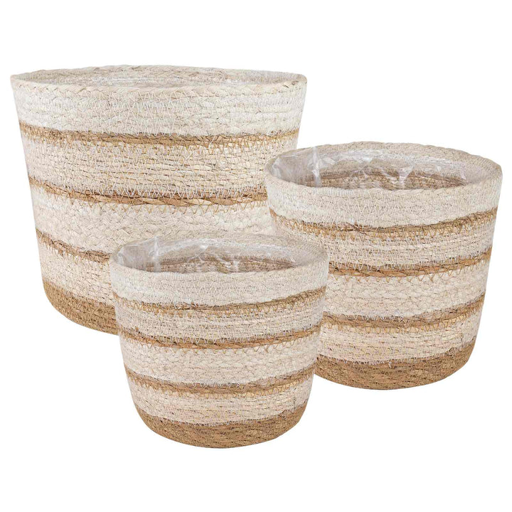 Søgræs Planterkurve 3 pcs Naturlig, hvid og beige Ø26 x 19 cm