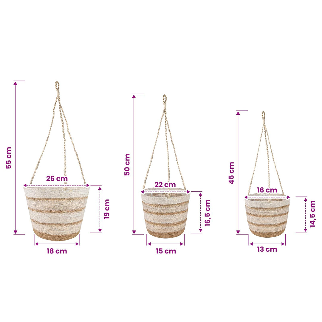 Søgræs Planterkurve 3 pcs Naturlig, hvid og beige Ø26 x 19 cm