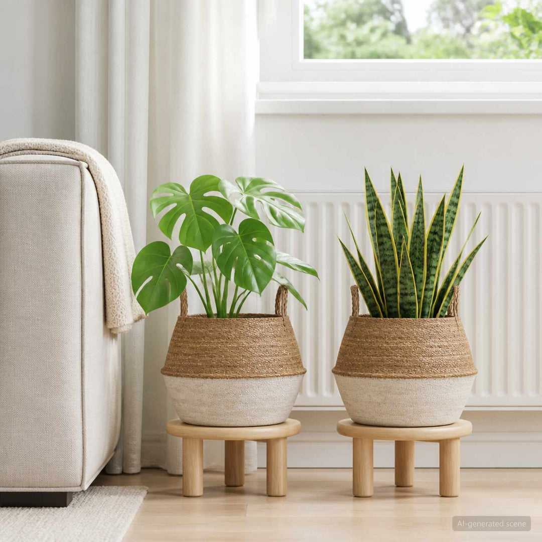 Plantekrukke med håndtag 2 stk. Hvid Ø 45 x 36 cm 100% Søgræs