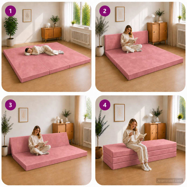 Samlebar Sofa Seng 180 x 67 x 45 cm Lyserød
