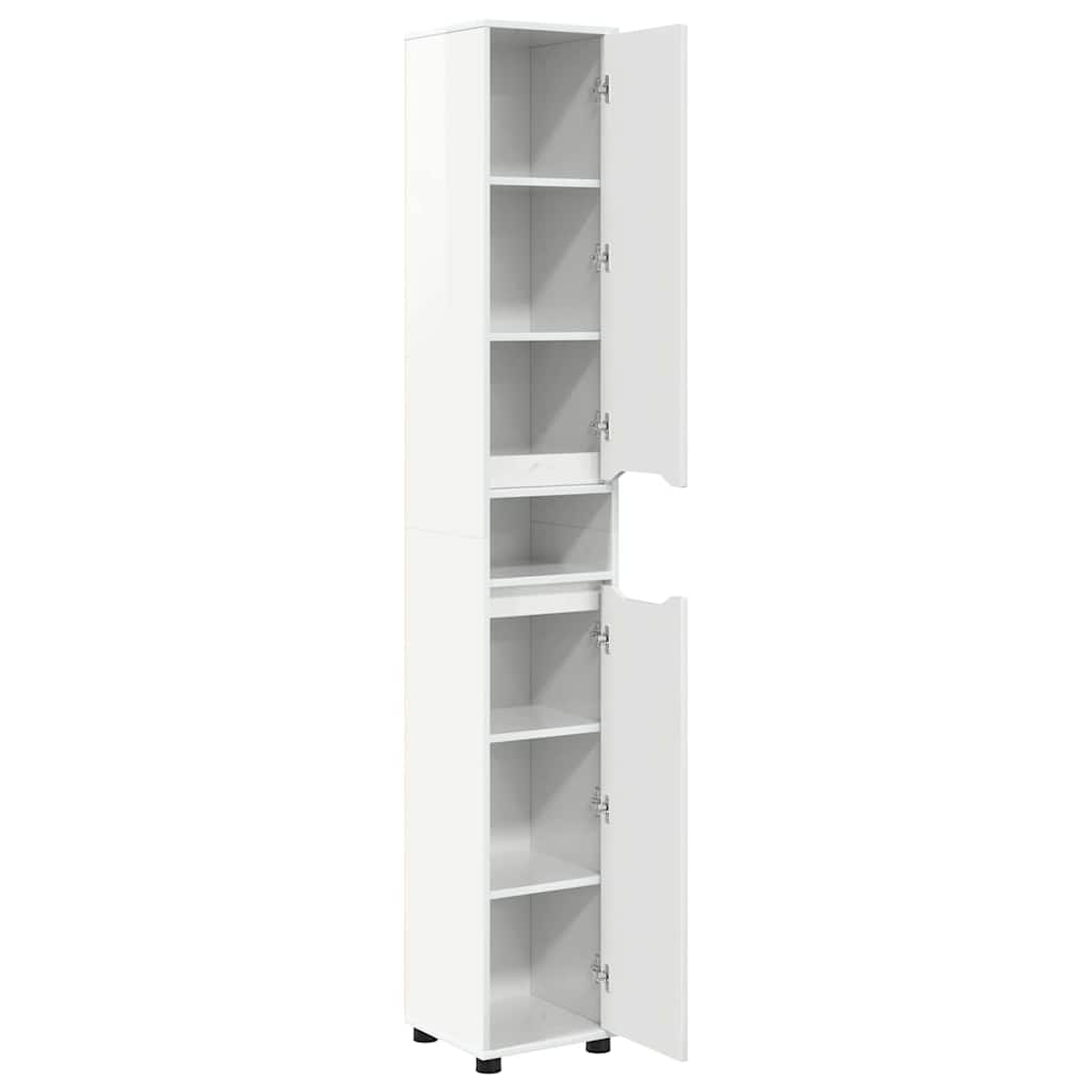 Badeværelsesskab med hylde Høj gloss hvid 30,5 x 30 x 195 cm