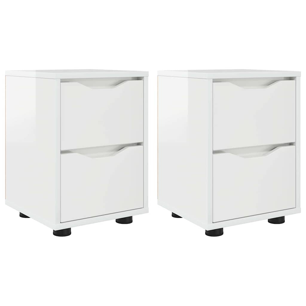 Sengeborde med skuffe 2 pcs Høj gloss hvid 30,5 x 30 x 43 cm
