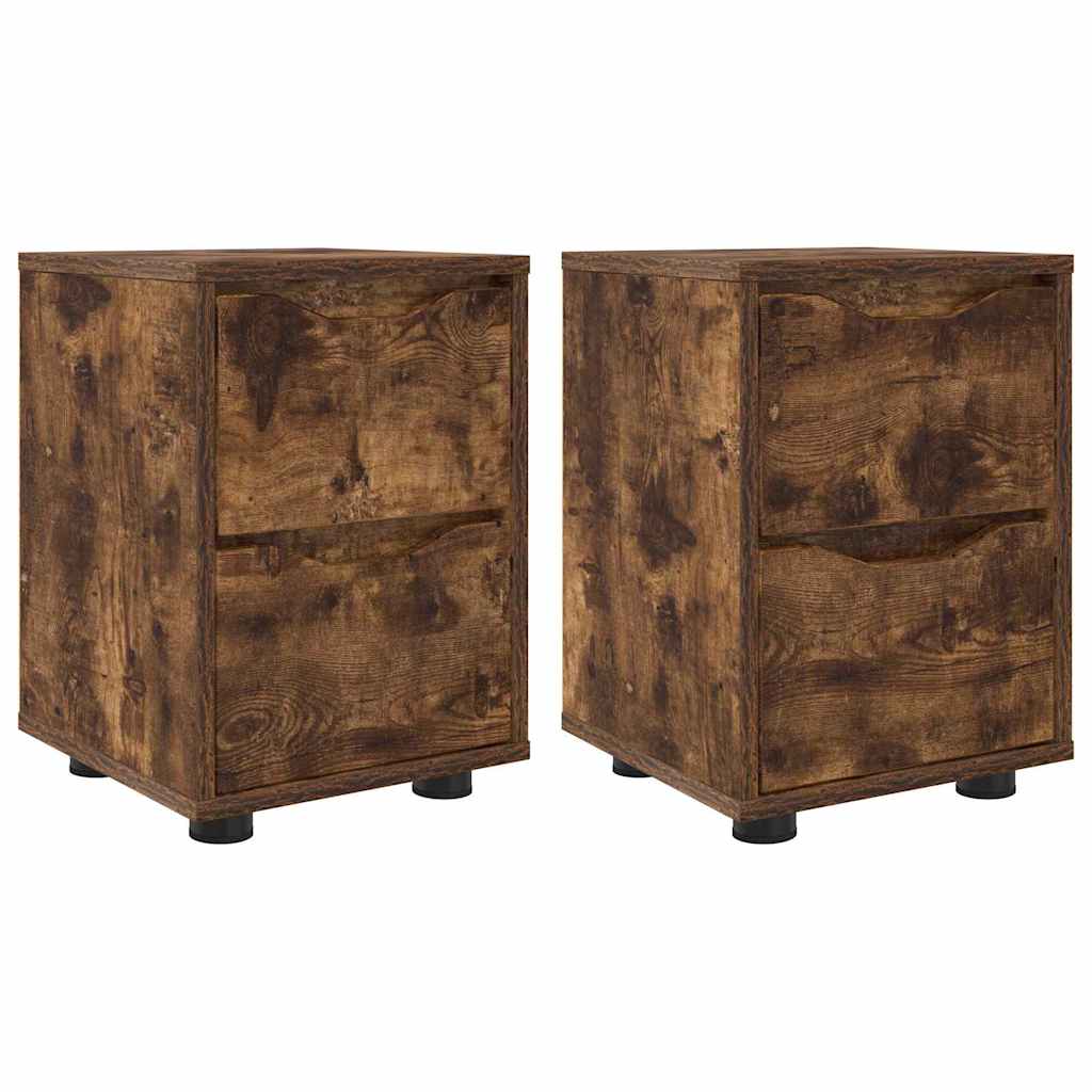 Sengeborde 2 pcs Røget eg 30,5 x 30 x 43 cm Konstrueret træ