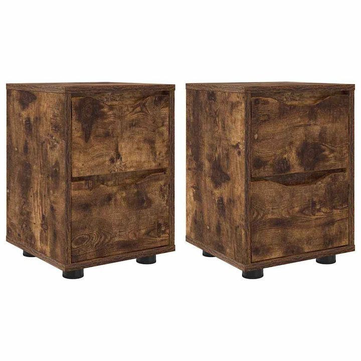 Sengeborde 2 pcs Røget eg 30,5 x 30 x 43 cm Konstrueret træ