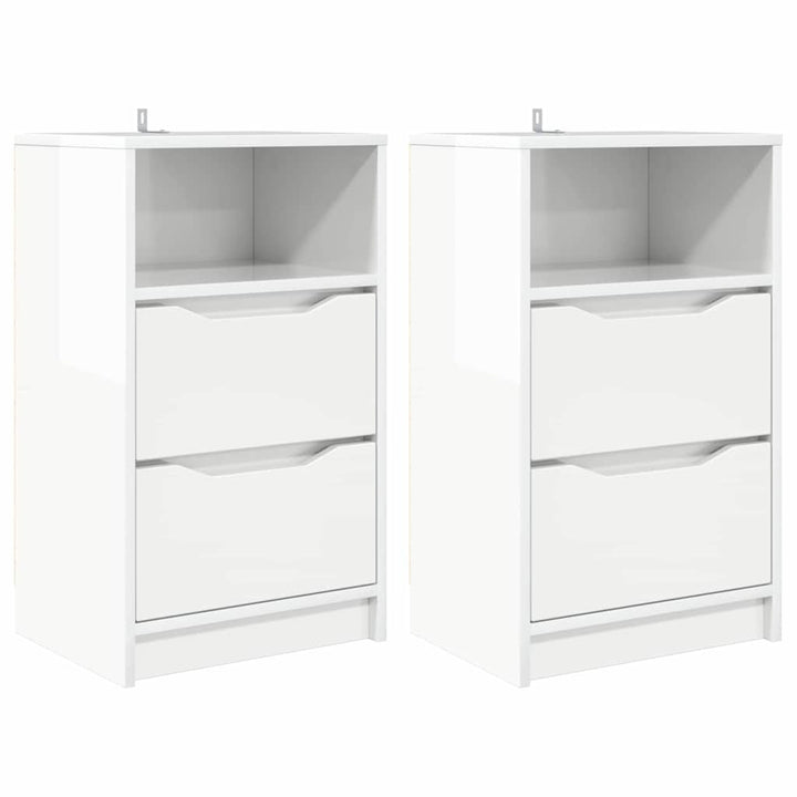 Sengeborde 2 stk. Høj gloss hvid 40 x 30 x 467 cm