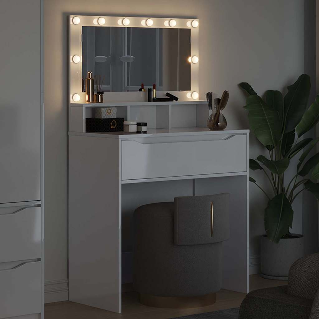 Soveværelsessminkeborde Høj gloss hvid 80 x 39,6 x 135 cm
