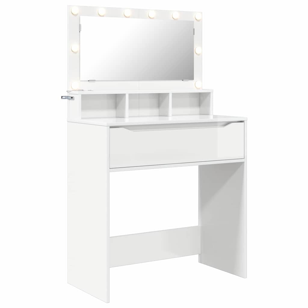 Soveværelsessminkeborde Høj gloss hvid 80 x 39,6 x 135 cm