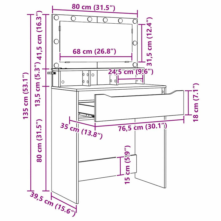 Soveværelsessminkeborde Gammelt træ 80 x 39,6 x 135 cm