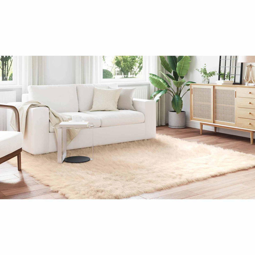 Fuskobbel lammeskindstæppe TAFALLA Beige 240 x 240 cm Polyester