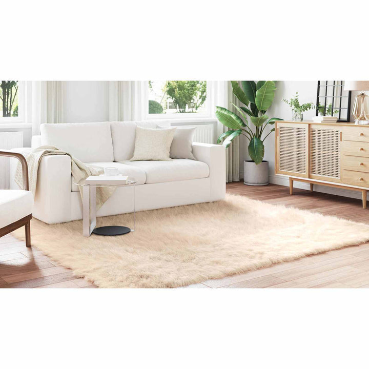 Fuskobbel lammeskindstæppe TAFALLA Beige 240 x 240 cm Polyester