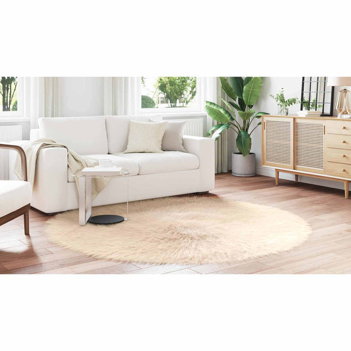 Fuskobbel lammeskindstæppe TAFALLA Beige Ø 160 cm Polyester