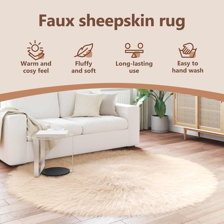 Fuskobbel lammeskindstæppe TAFALLA Beige Ø 200 cm Polyester