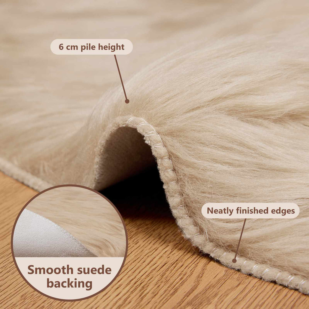 Fuskobbel lammeskindstæppe TAFALLA Beige Ø 200 cm Polyester