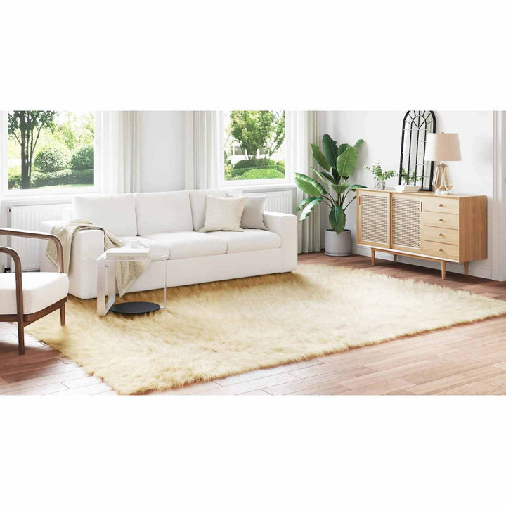 Fuskobbel lammeskindstæppe TAFALLA Cremefarvet 200 x 280 cm