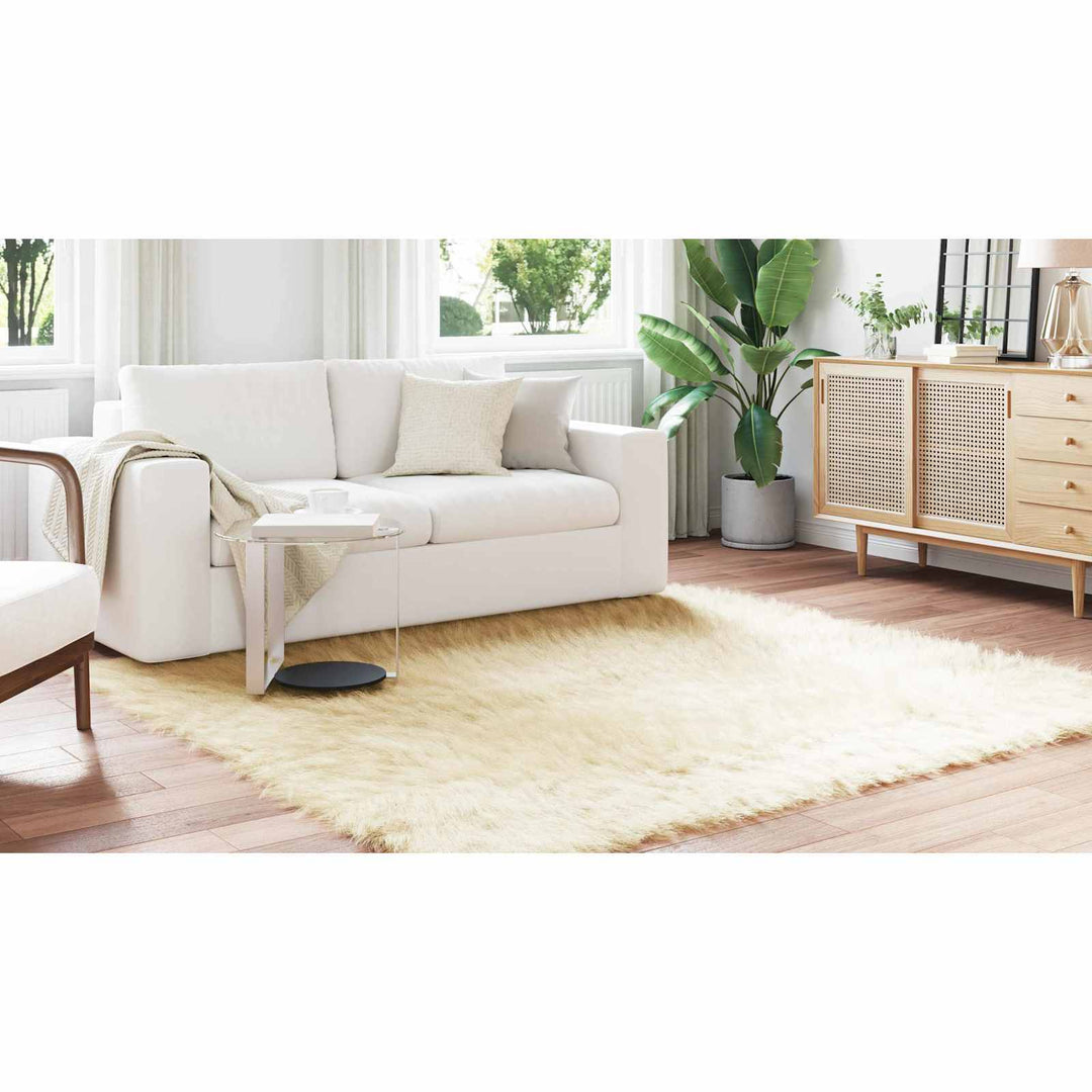 Fuskobbel lammeskindstæppe TAFALLA Cremefarvet 240 x 240 cm