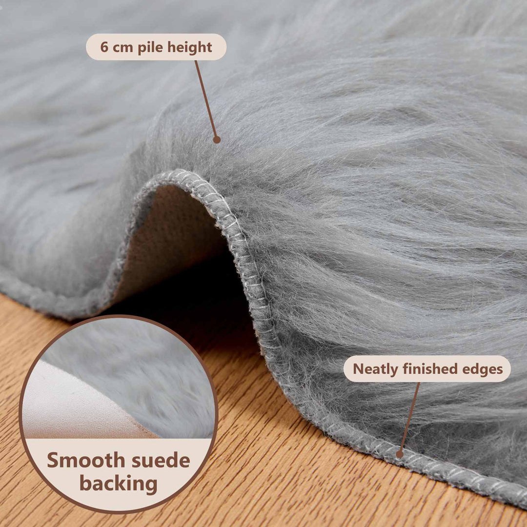Fuskobbel lammeskindstæppe TAFALLA Grå Ø 200 cm Polyester