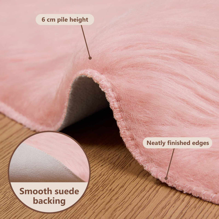 Fuskobbel lammeskindstæppe TAFALLA Lyserød Ø 160 cm Polyester