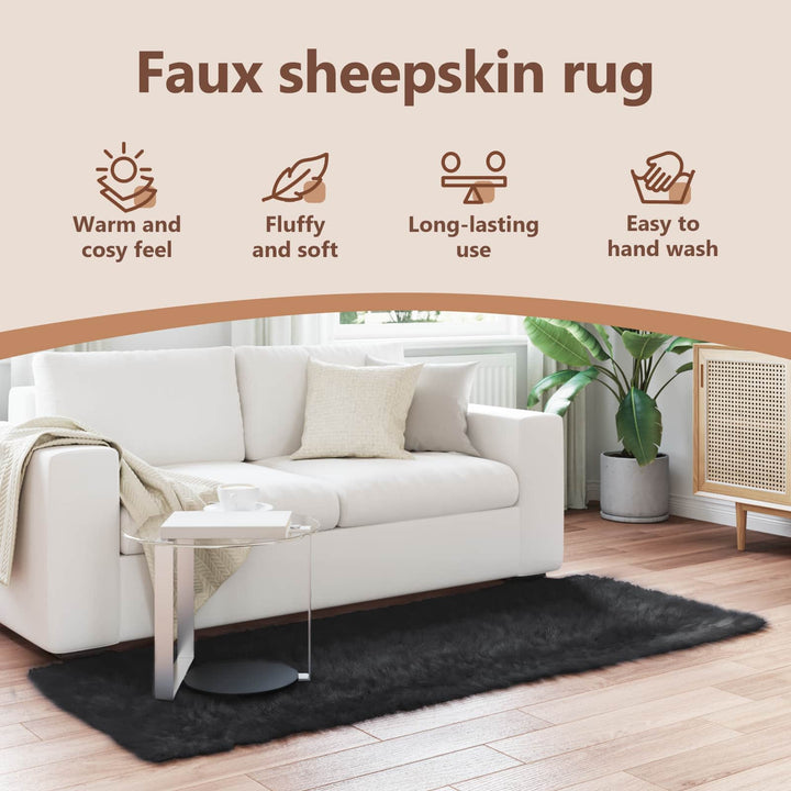 Fuskobbel lammeskindstæppe TAFALLA Sort 80 x 200 cm Polyester