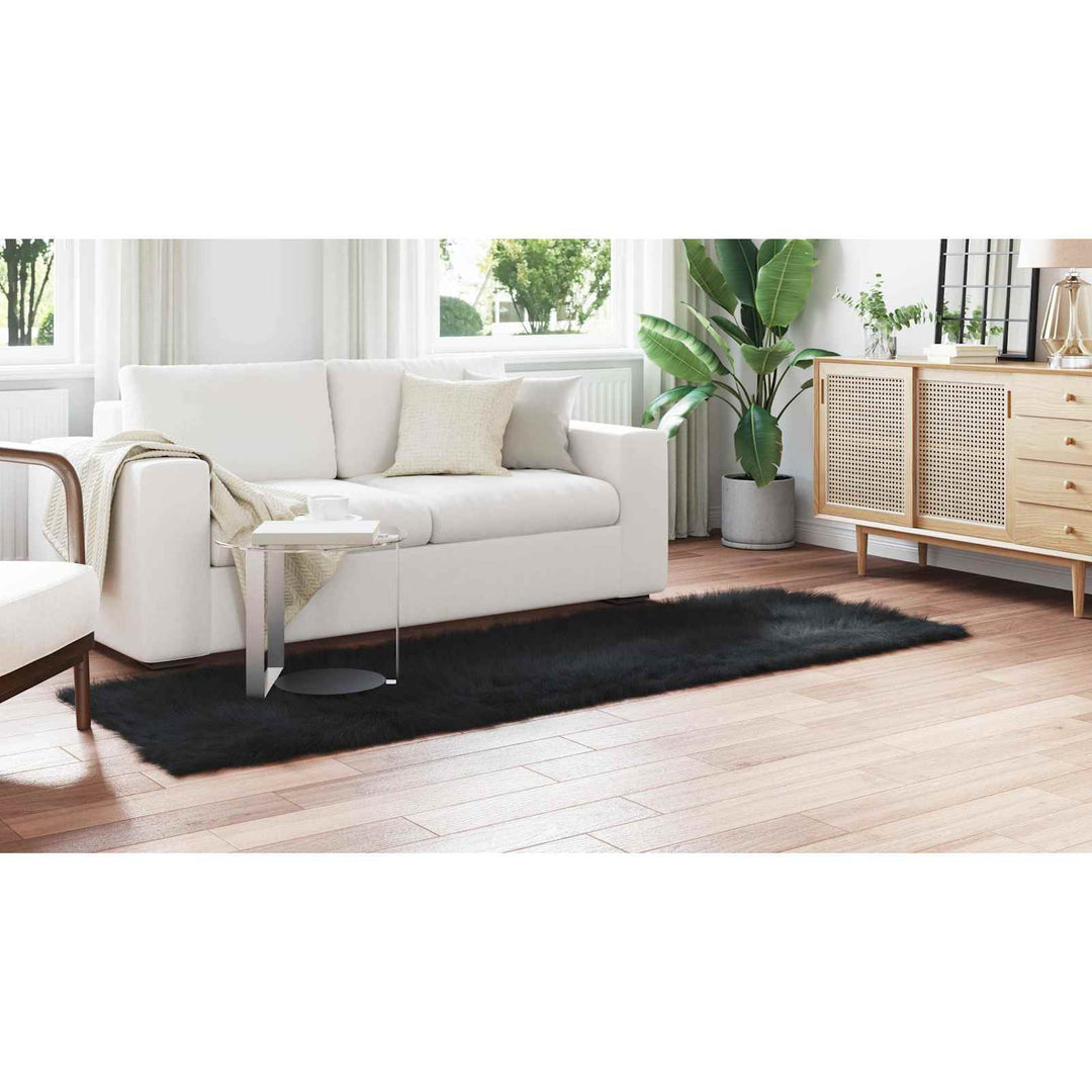 Fuskobbel lammeskindstæppe TAFALLA Sort 80 x 250 cm Polyester