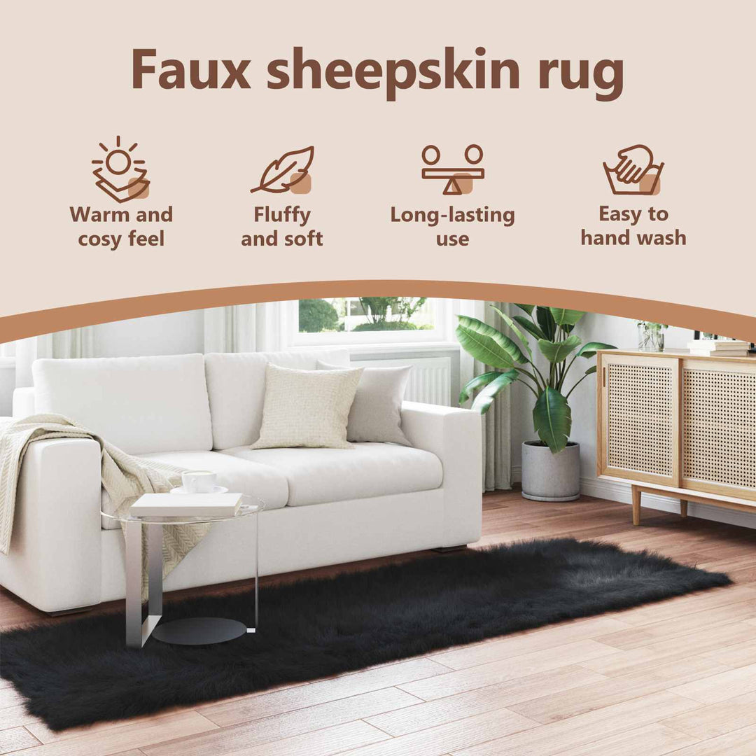 Fuskobbel lammeskindstæppe TAFALLA Sort 80 x 250 cm Polyester