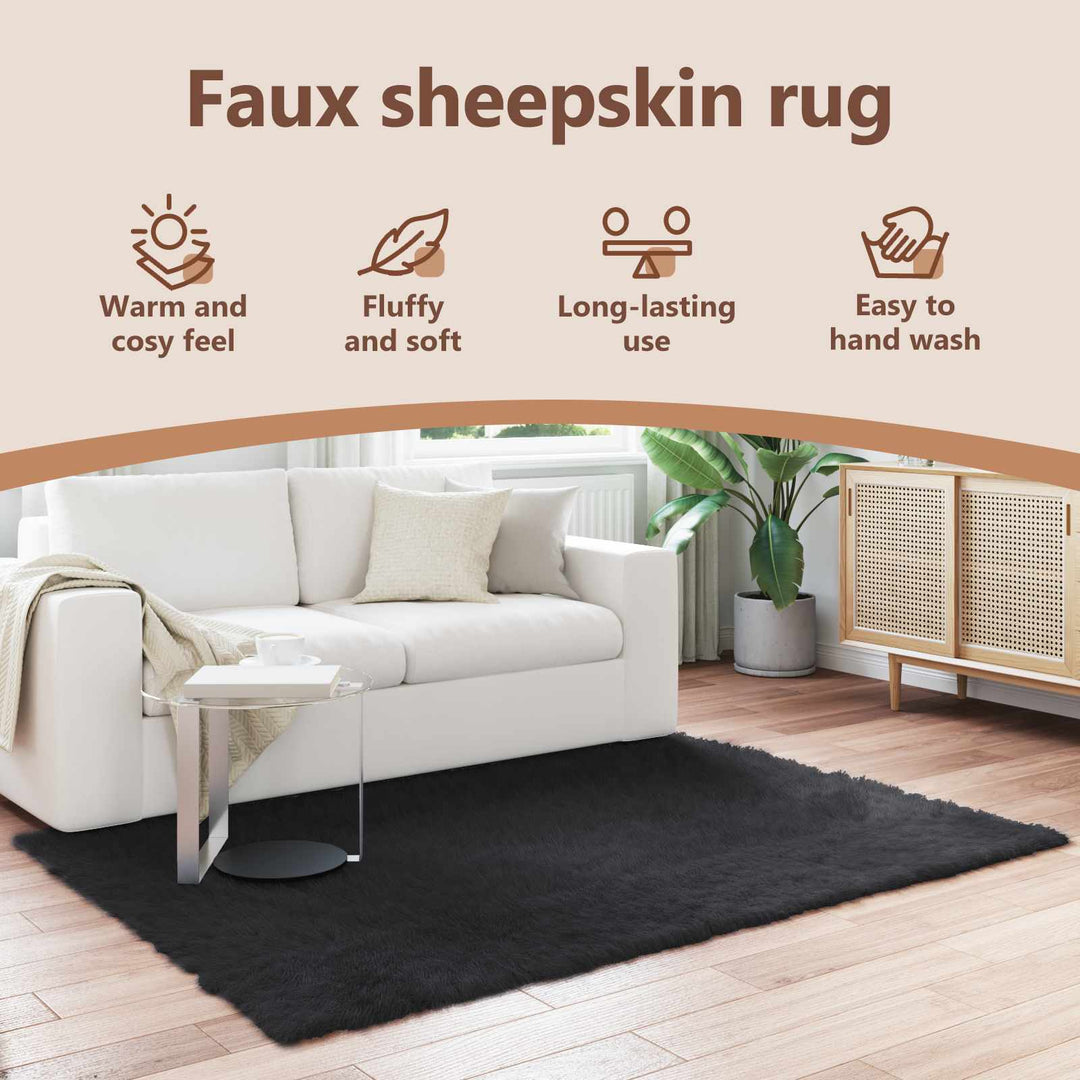 Fuskobbel lammeskindstæppe TAFALLA Sort 120 x 170 cm Polyester