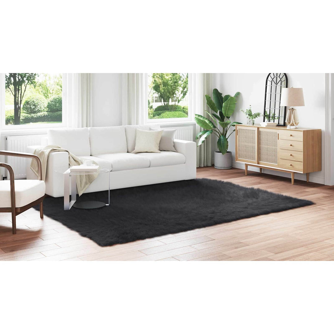 Fuskobbel lammeskindstæppe TAFALLA Sort 240 x 340 cm Polyester