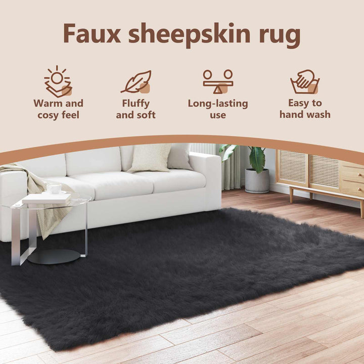Fuskobbel lammeskindstæppe TAFALLA Sort 240 x 340 cm Polyester