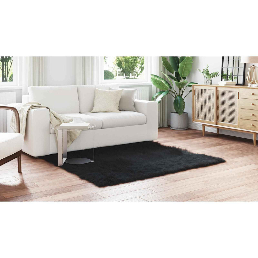 Fuskobbel lammeskindstæppe TAFALLA Sort 160 x 160 cm Polyester