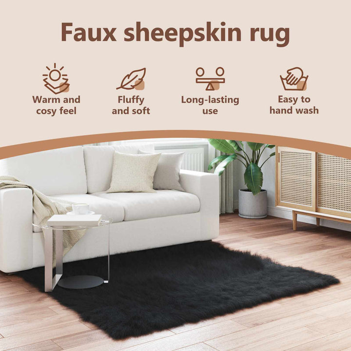 Fuskobbel lammeskindstæppe TAFALLA Sort 160 x 160 cm Polyester