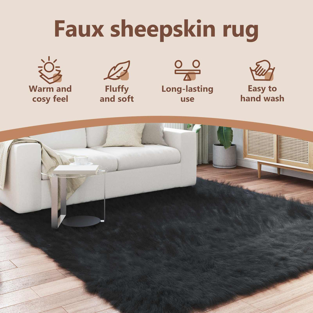 Fuskobbel lammeskindstæppe TAFALLA Sort 200 x 200 cm Polyester