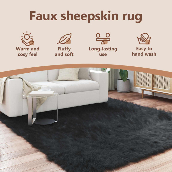 Fuskobbel lammeskindstæppe TAFALLA Sort 200 x 200 cm Polyester
