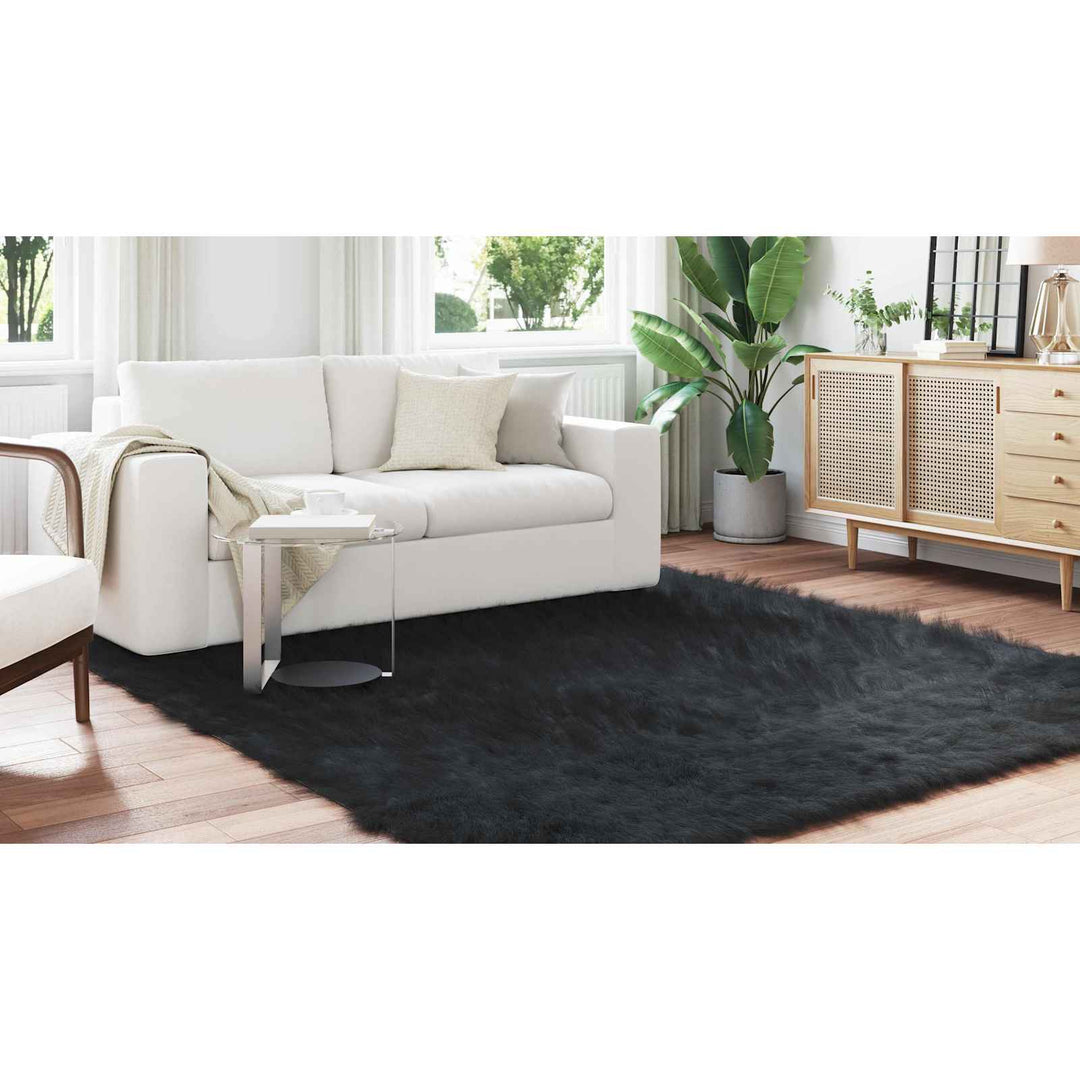Fuskobbel lammeskindstæppe TAFALLA Sort 240 x 240 cm Polyester