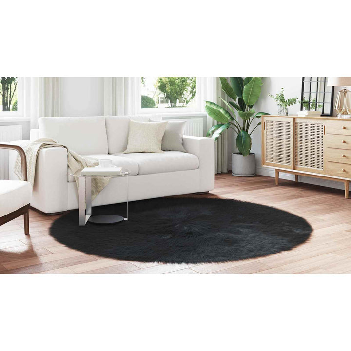 Fuskobbel lammeskindstæppe TAFALLA Sort Ø 160 cm Polyester