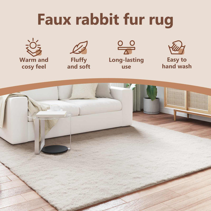 Skridsikker tæppe af kunstig kaninpels OLITE Beige 200 x 200 cm