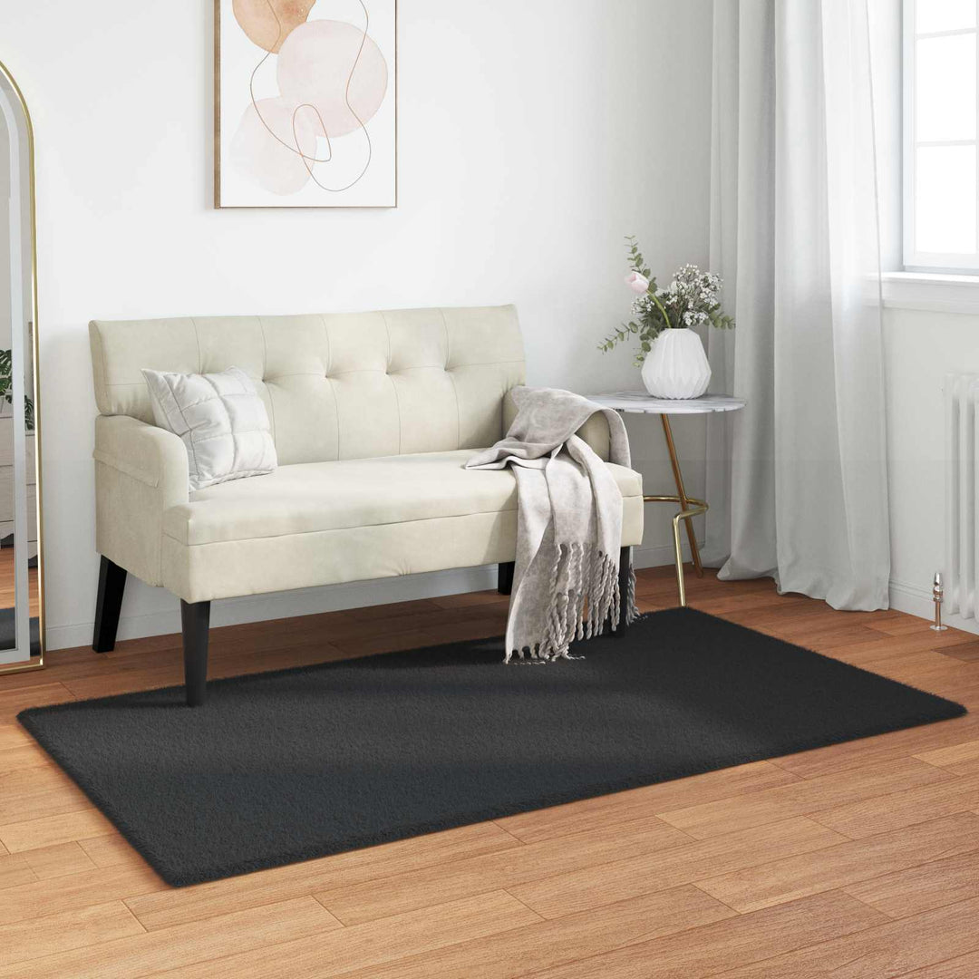 Skridsikker tæppe af kunstig kaninpels OLITE Sort 80 x 150 cm