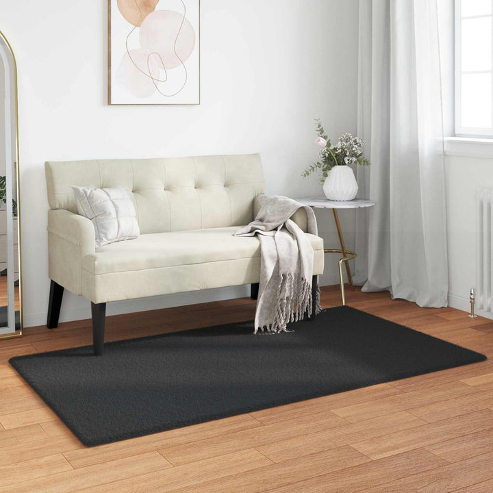 Skridsikker tæppe af kunstig kaninpels OLITE Sort 80 x 150 cm