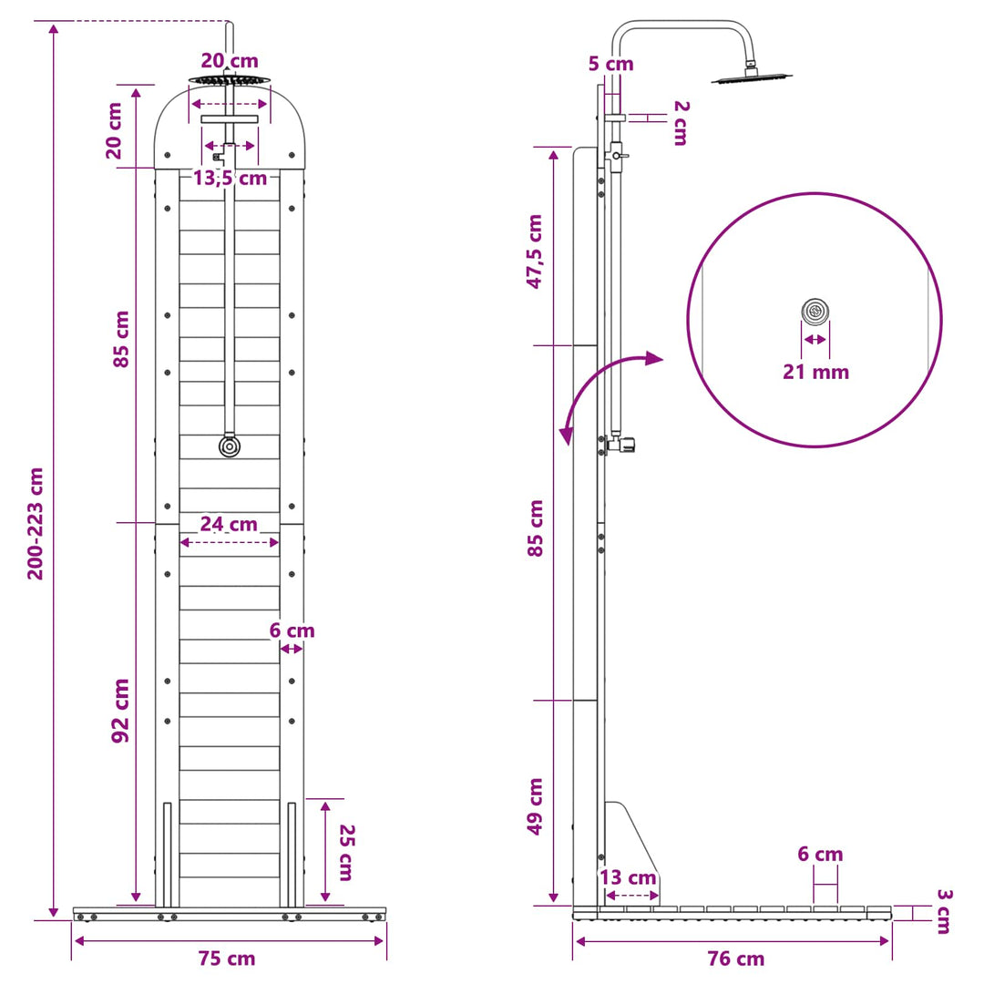 Udendørs bruser 223 cm Massivt fyrretræ og rustfrit stål Hvid