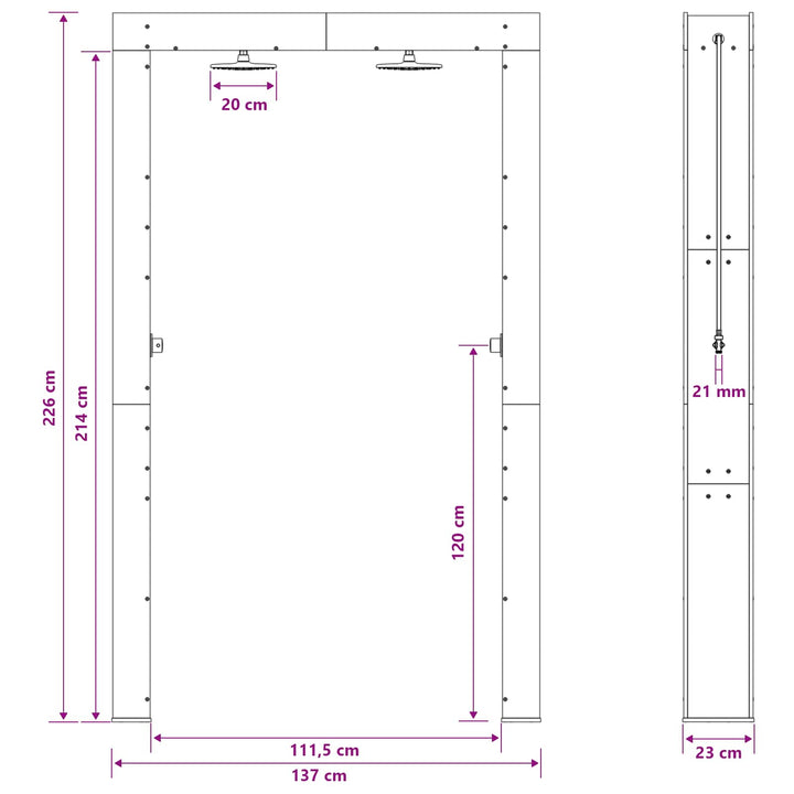 Udendørs bruser 226 cm Massiv Douglas træ og rustfrit stål