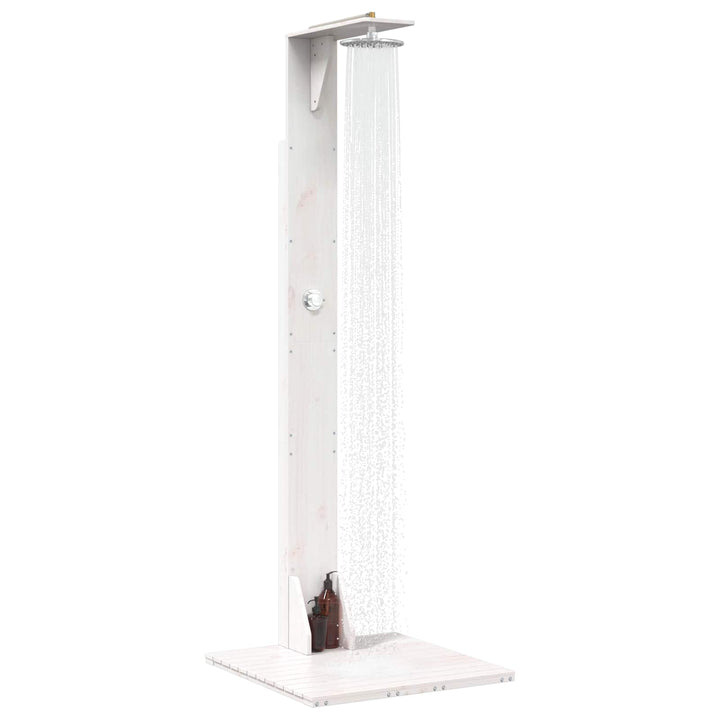 Udendørs bruser 214,5 cm Massivt fyrretræ og rustfrit stål Hvid
