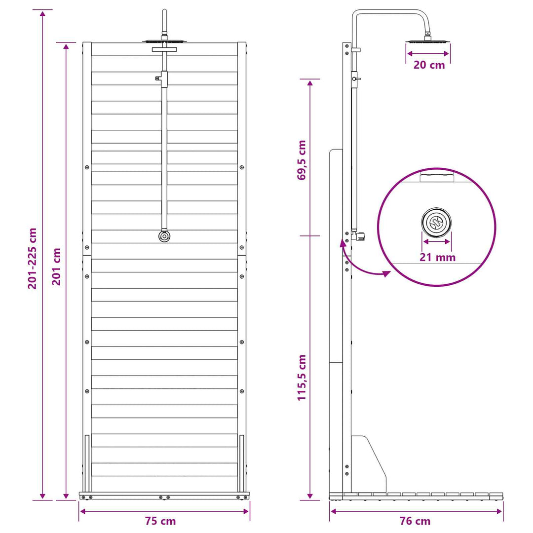 Udendørs bruser 225 cm Massiv Douglas træ og rustfrit stål