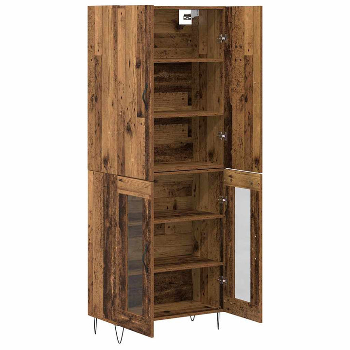 Highboard 2 pcs Gammelt træ Konstrueret træ og glas